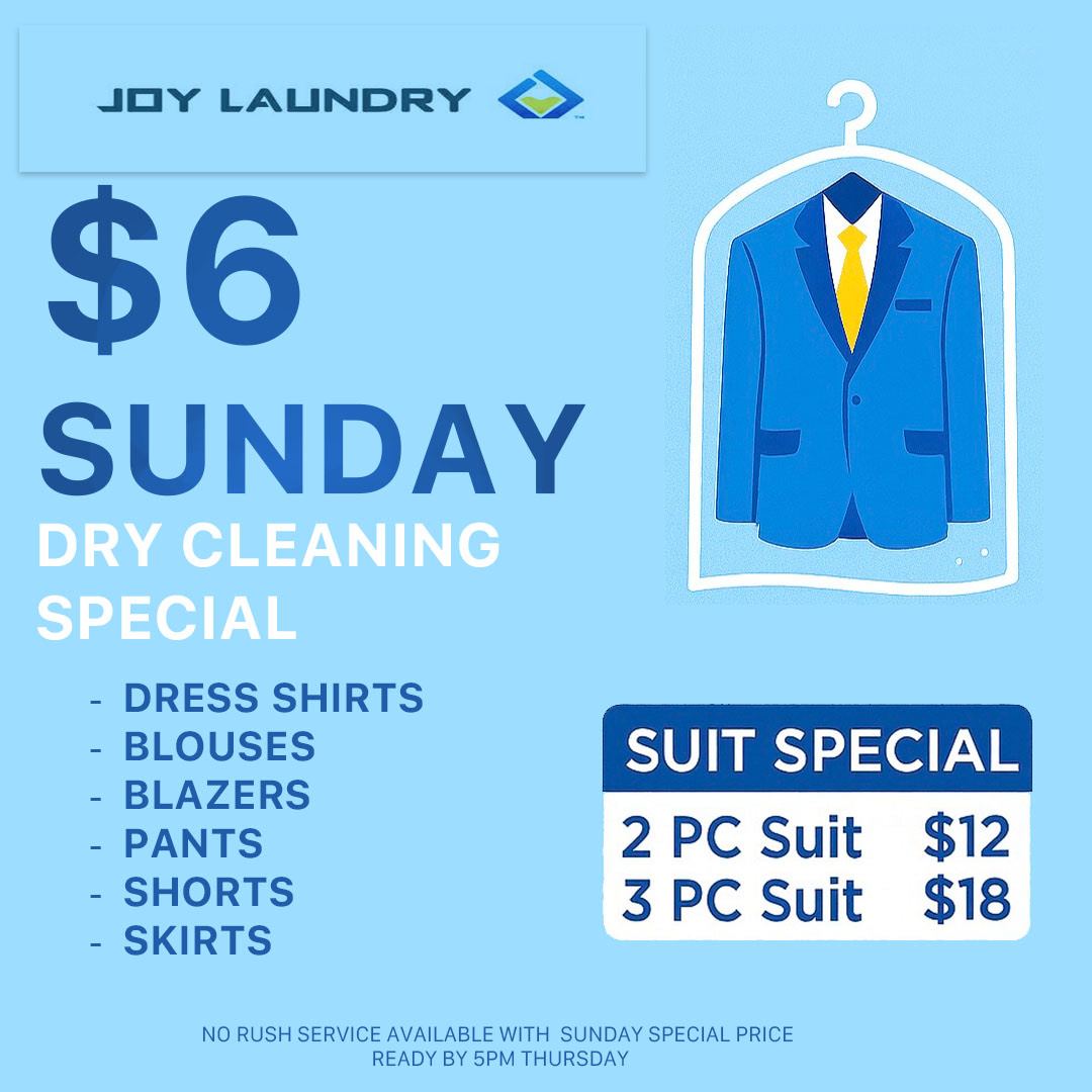 Joy Laundry Sunday dry cleaning special flyer